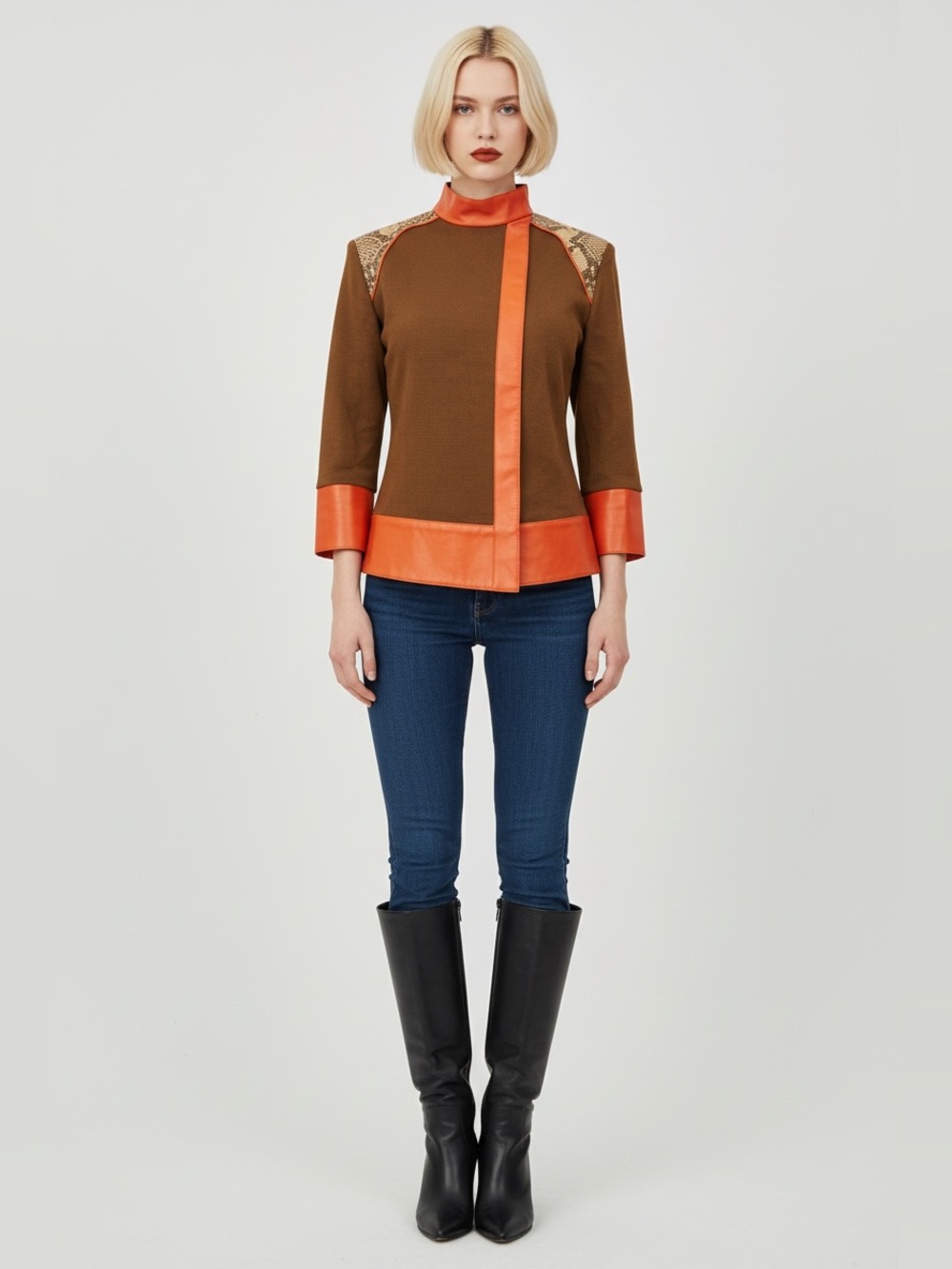 Fendi Brown Python and Leather and Linen Jacket